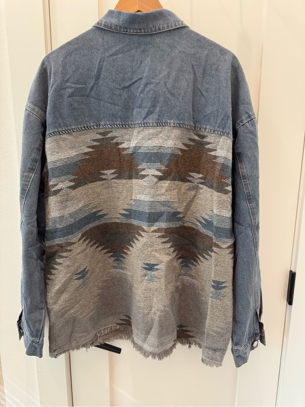 Denim & Aztec Pattern Overshirt Jacket - Blue - Picture 5 of 5